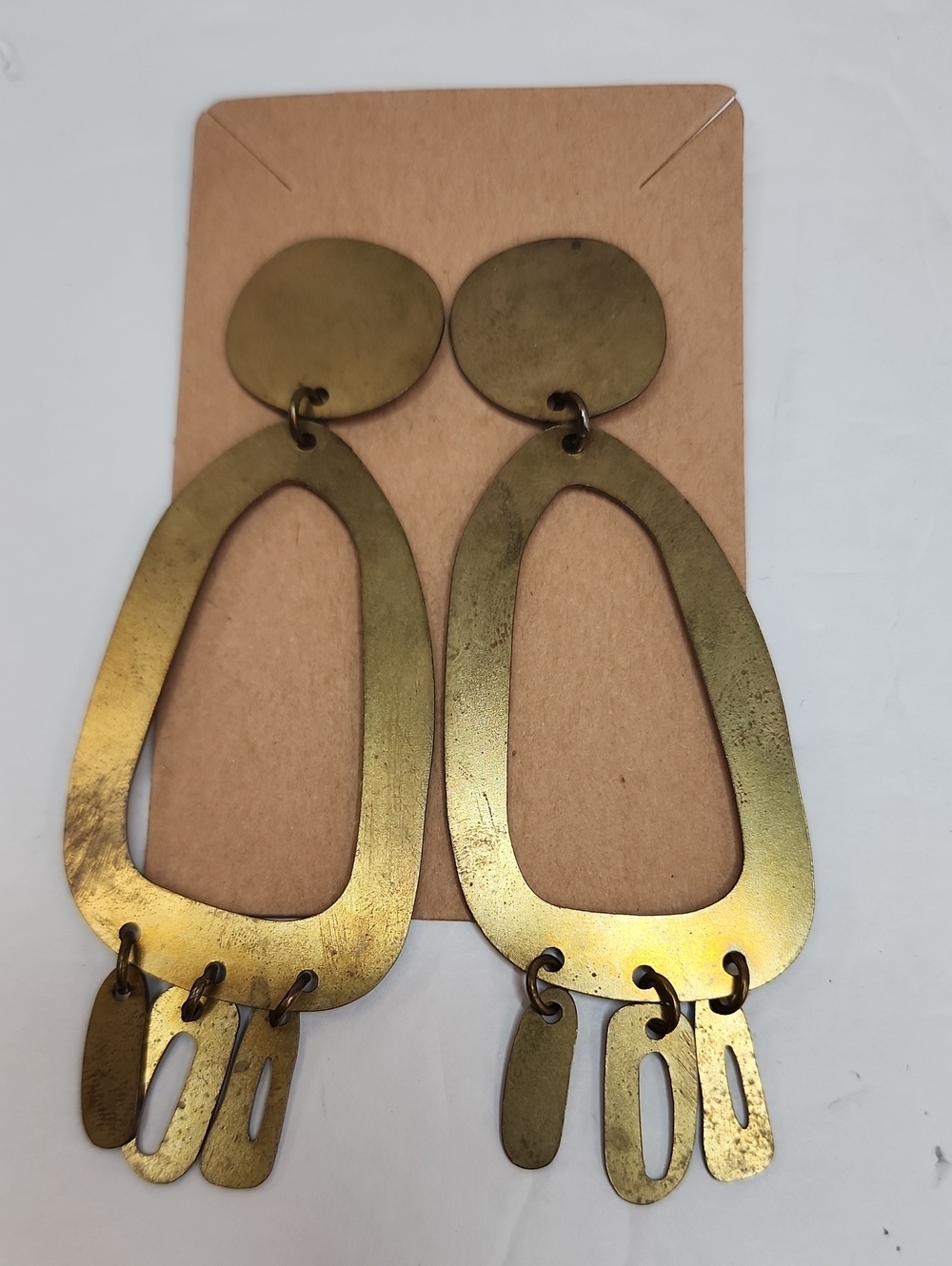 Boho Gold Tone Teardrop Fringe Statement Earrings Handmade